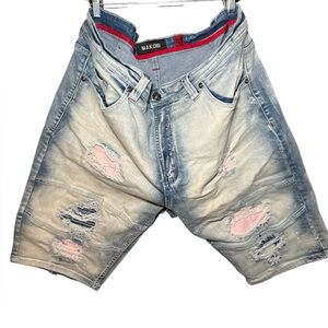 Makobi Men's Distressed Denim Ripped Jean Shorts Size 40 Streetwear Faded